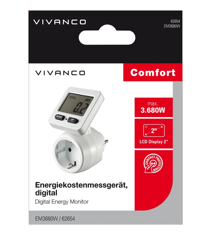 Vivanco Digitaalinen energiankulutusmittari Schuko 3680W - 2862654