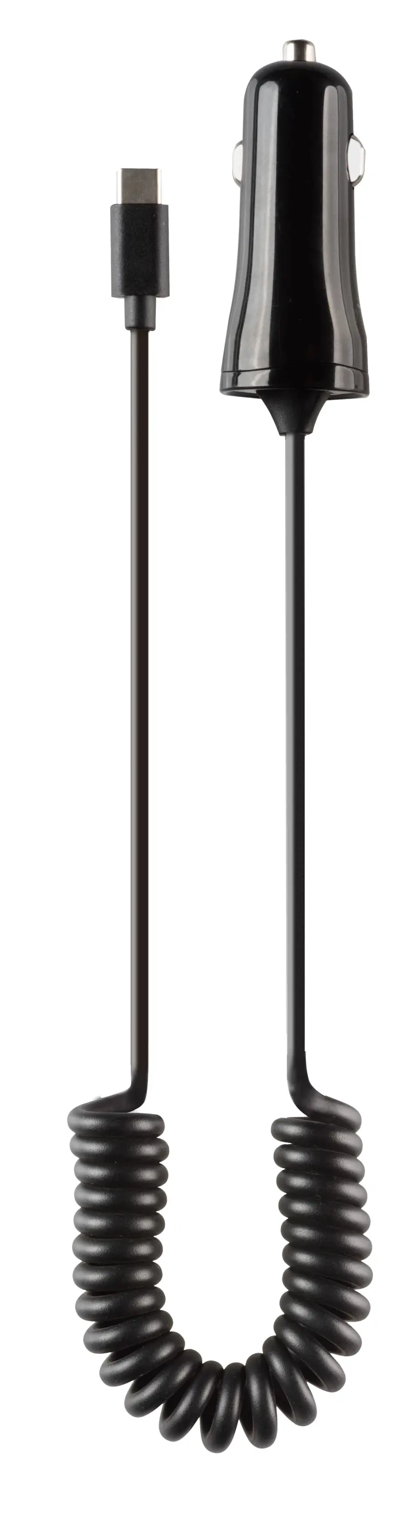 Vivanco Auton laturi USB-C 2,4 A, 1m kierrekaapelilla, musta - 2862785