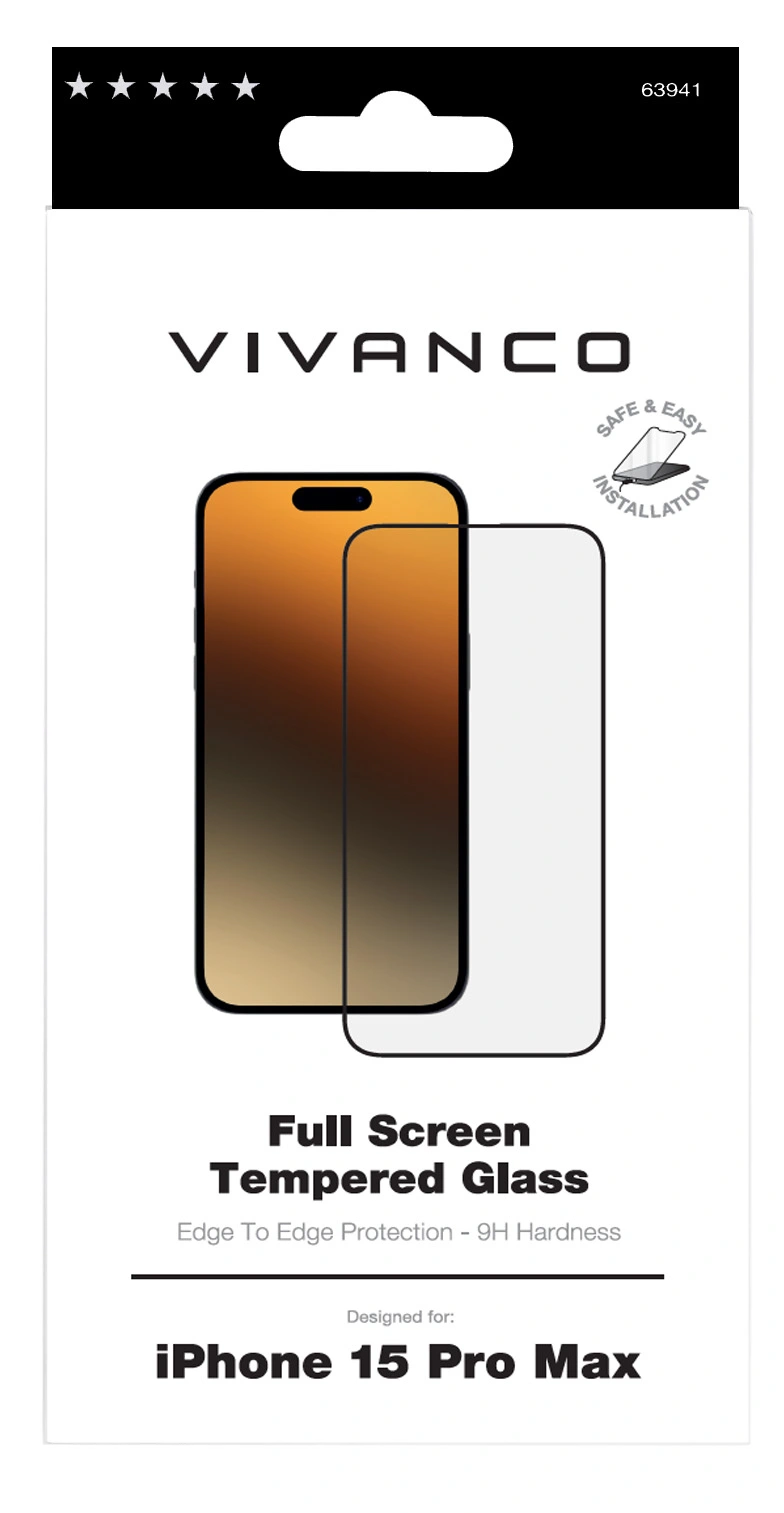 Vivanco Full Screen Panssarilasi 9H iPhone 15 Pro Max - 2863941