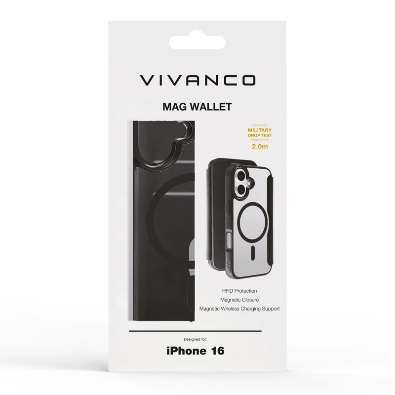 Vivanco Mag Wallet Lompakkokotelo iPhone 16 Musta - 2864248