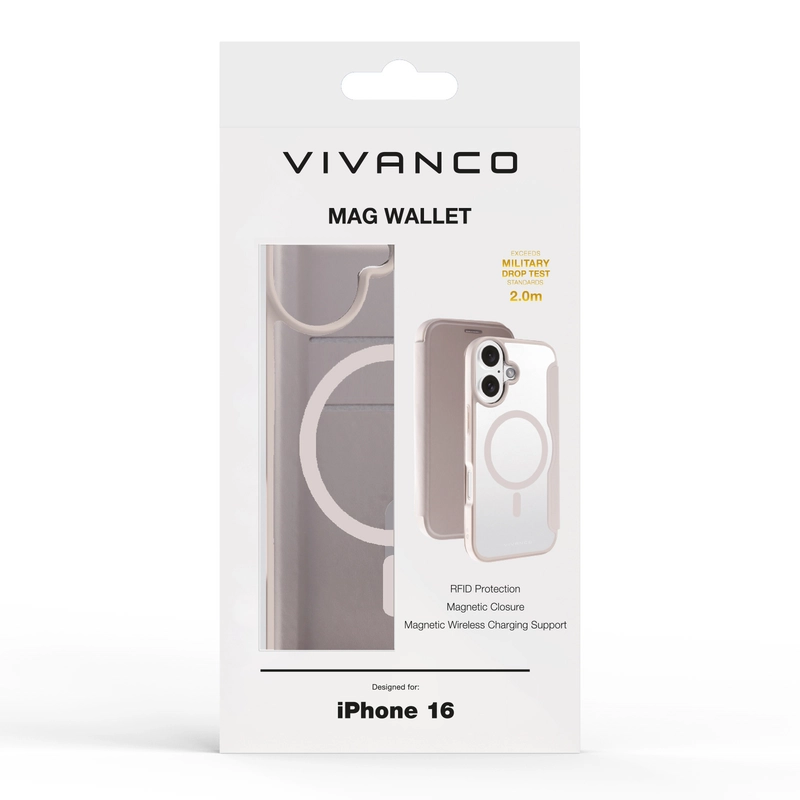 Vivanco Mag Wallet Lompakkokotelo iPhone 16 Greige - 2864249