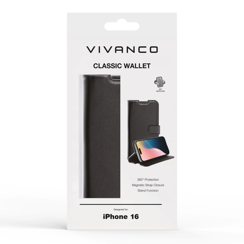 Vivanco Classic Lompakkokotelo iPhone 16 Musta - 2864251