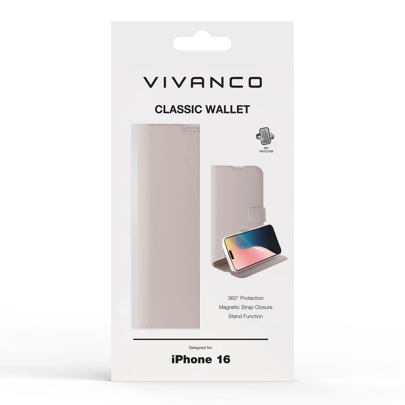 Vivanco Classic Lompakkokotelo iPhone 16 Greige - 2864252