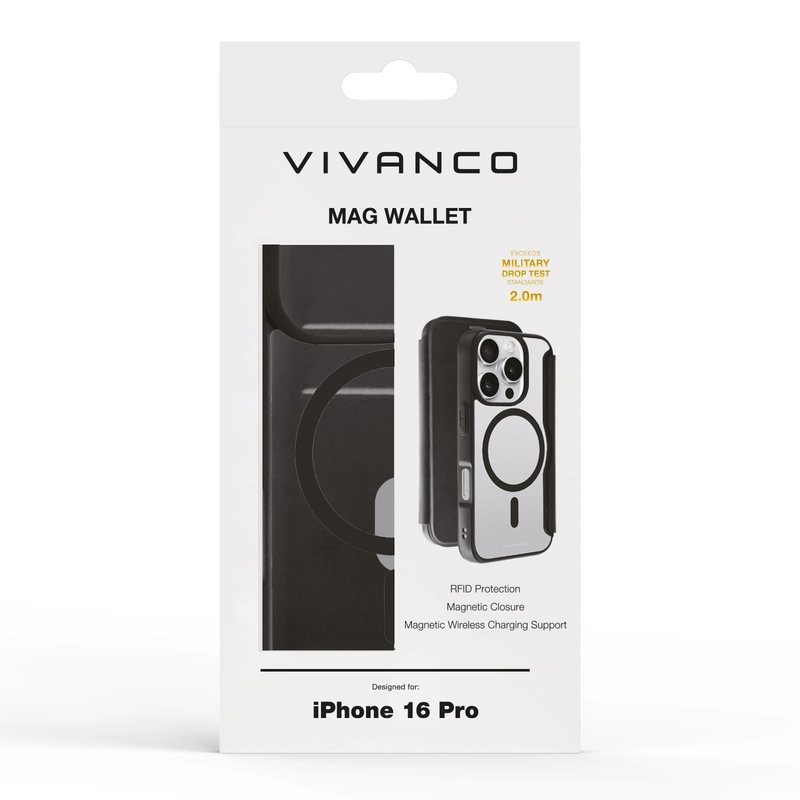 Vivanco Mag Wallet Lompakkokotelo iPhone 16 Pro Musta - 2864254