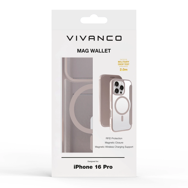 Vivanco Mag Wallet Lompakkokotelo iPhone 16 Pro Greige - 2864255