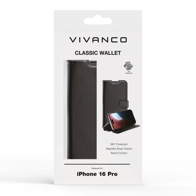 Vivanco Classic Lompakkokotelo iPhone 16 Pro Musta - 2864257
