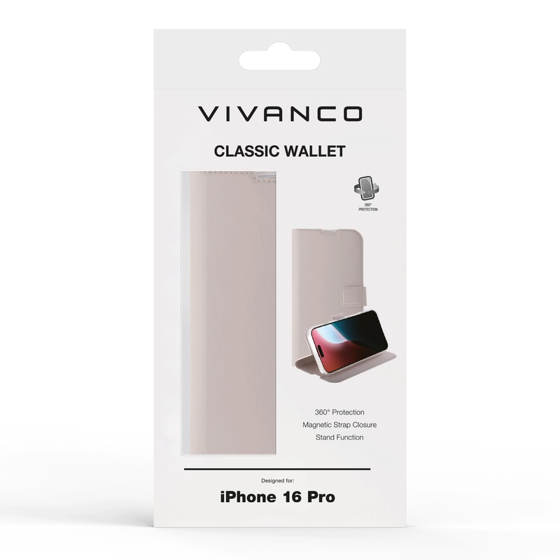 Vivanco Classic Lompakkokotelo iPhone 16 Pro Greige - 2864258