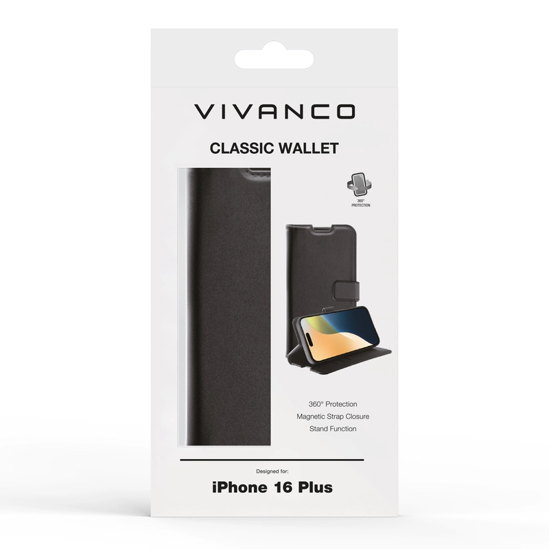 Vivanco Classic Lompakkokotelo iPhone 16 Plus Musta - 2864261