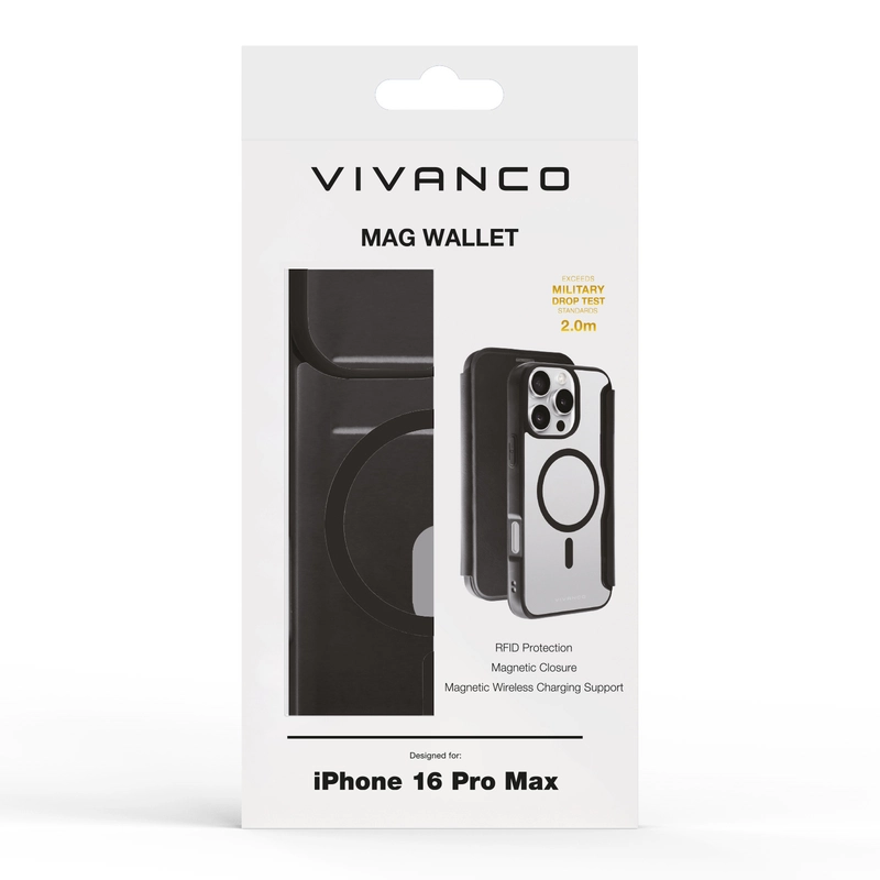 Vivanco Mag Wallet Lompakkokotelo iPhone 16 Pro Max Musta - 2864262