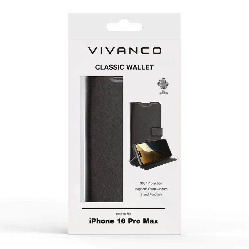 Vivanco Classic Lompakkokotelo iPhone 16 Pro Max Musta - 2864264