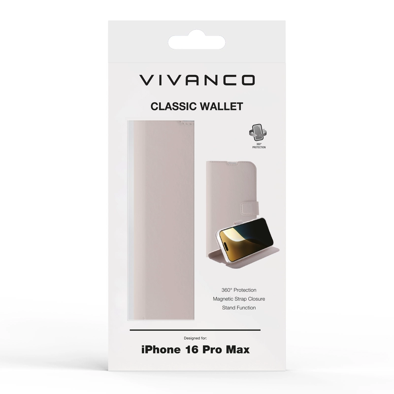 Vivanco Classic Lompakkokotelo iPhone 16 Pro Max Greige - 2864265