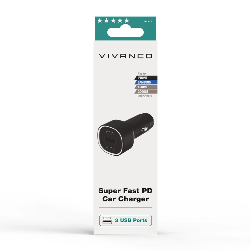 Vivanco Supernopea 60W Autolaturi 2xUSB-C 30W/1xUSB-A 18W - 2864341