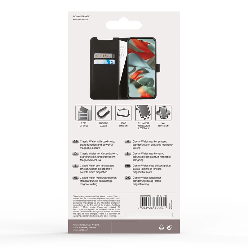Vivanco Classic Lompakkokotelo Google Pixel 9a Musta - 2864453