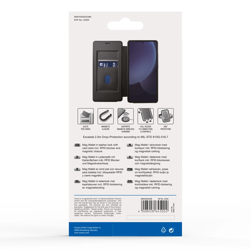 Vivanco Mag Wallet Lompakkokotelo Samsung Galaxy S25 Ultra Musta - 2864500