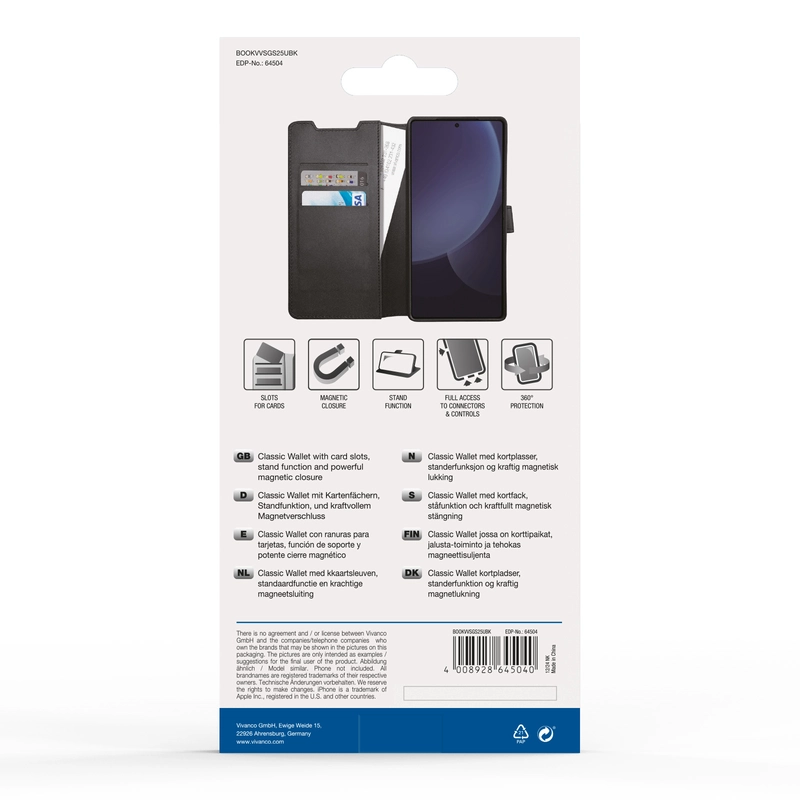 Vivanco Classic Lompakkokotelo Samsung Galaxy S25 Ultra Musta - 2864504