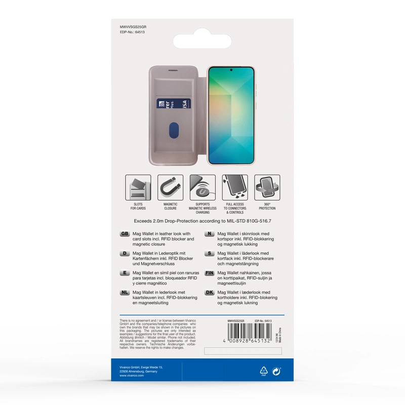 Vivanco Mag Wallet Lompakkokotelo Samsung Galaxy S25 Greige - 2864513