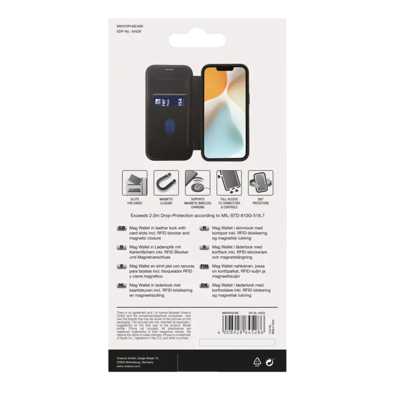 Vivanco Mag Wallet Lompakkokotelo Apple Apple iPhone 17e/16e Musta - 2864528