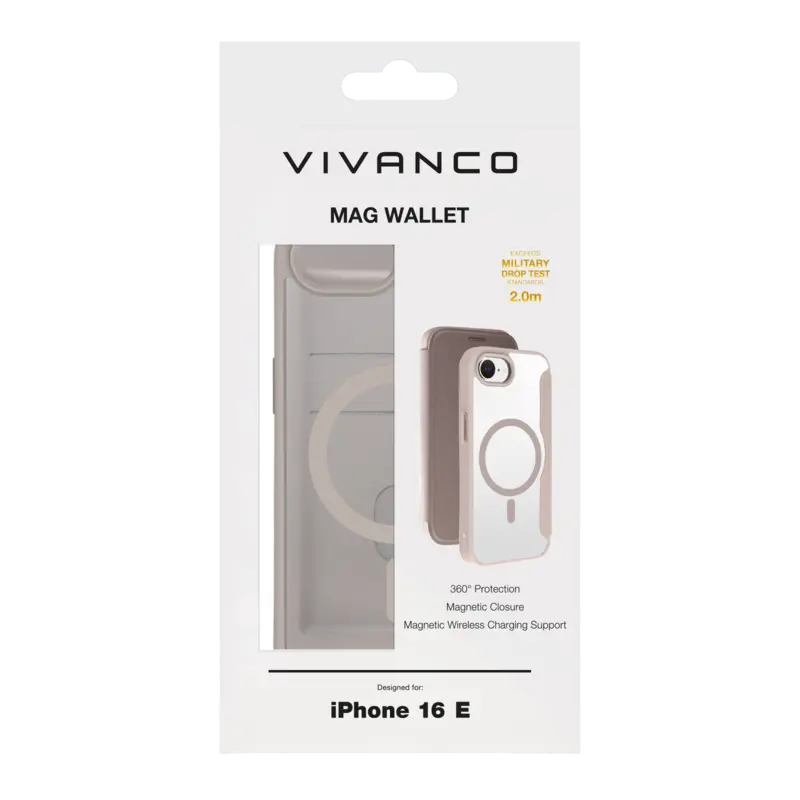 Vivanco Mag Wallet Lompakkokotelo Apple Apple iPhone 17e/16e Greige - 2864529
