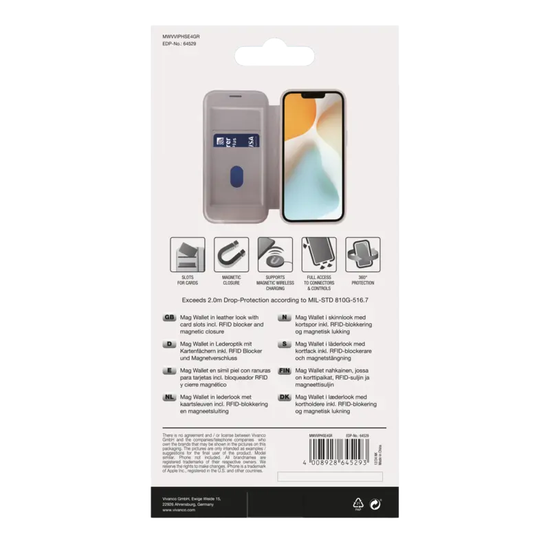 Vivanco Mag Wallet Lompakkokotelo Apple Apple iPhone 17e/16e Greige - 2864529