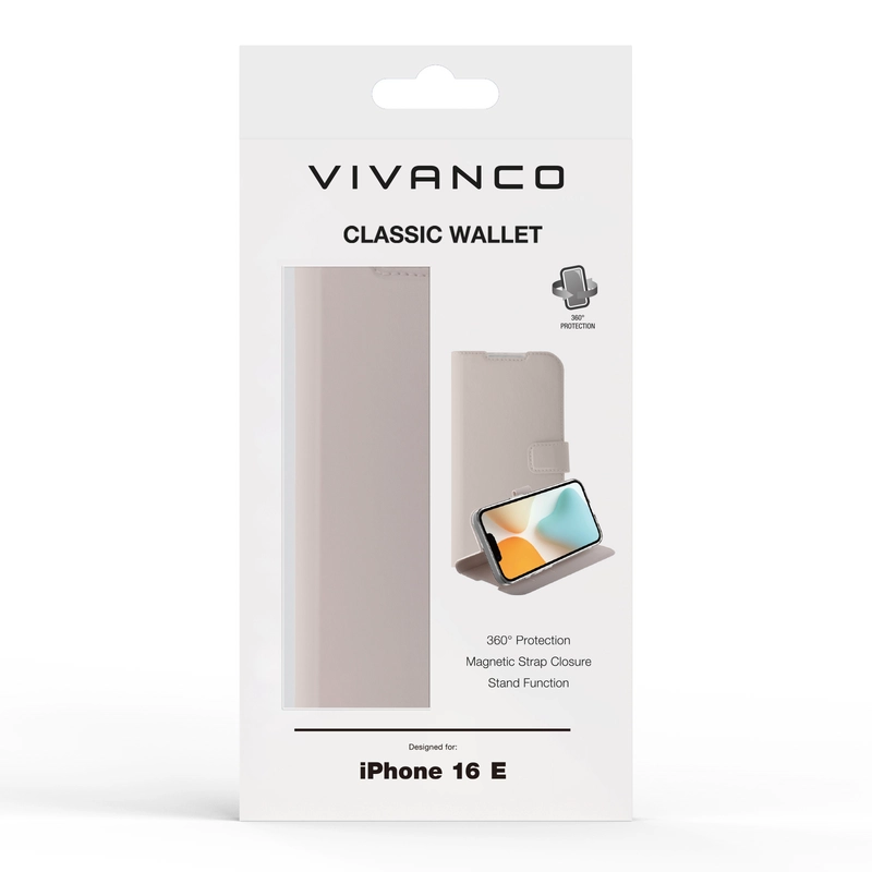 Vivanco Classic Lompakkokotelo Apple iPhone 17e/16e Greige - 2864533