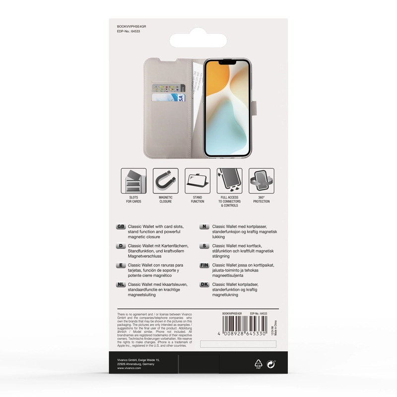 Vivanco Classic Lompakkokotelo Apple iPhone 17e/16e Greige - 2864533