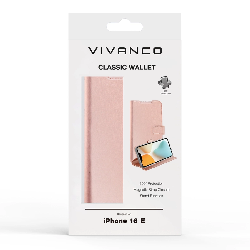 Vivanco Classic Lompakkokotelo Apple iPhone 17e/16e Ruusukulta - 2864534