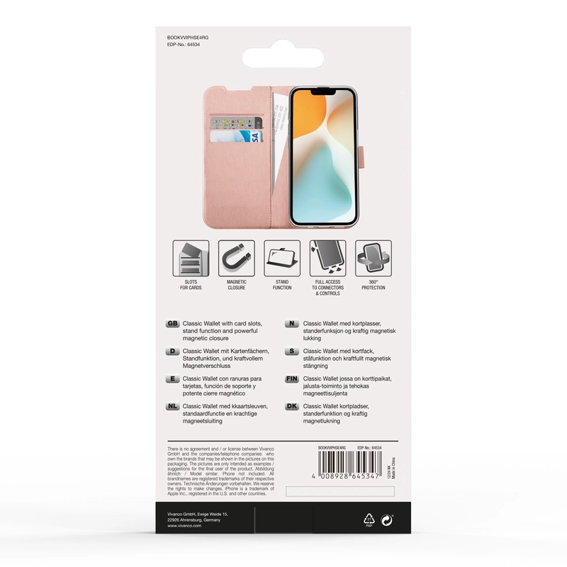 Vivanco Classic Lompakkokotelo Apple iPhone 17e/16e Ruusukulta - 2864534