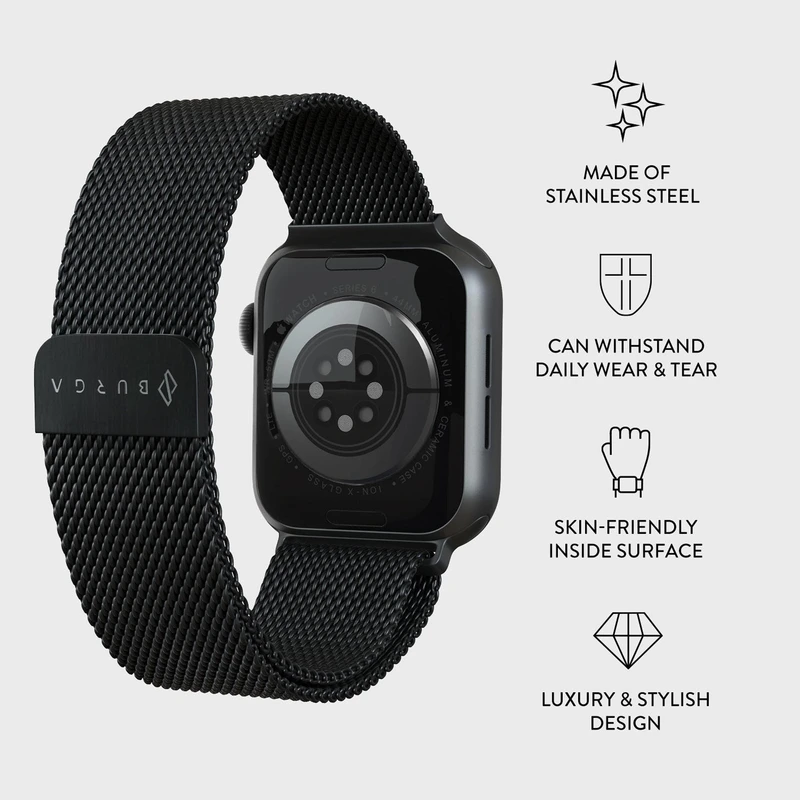 Burga Metal Mesh Black - Apple Watch 42/44/45/46/49mm Metalliranneke - 2178229