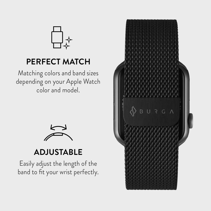 Burga Metal Mesh Black - Apple Watch 42/44/45/46/49mm Metalliranneke - 2178229